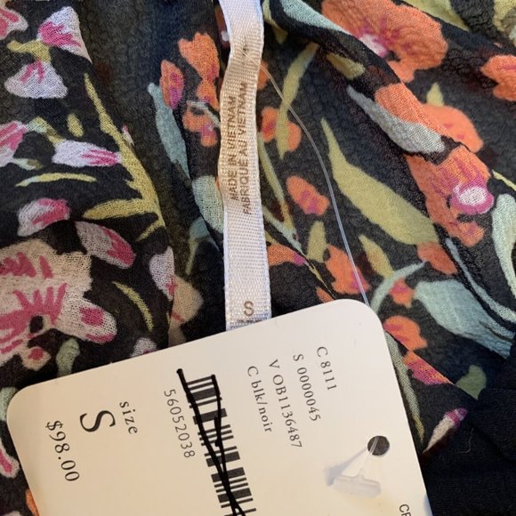 Free People Black Floral Blouse Smocked V Neck NWT - Picture 9 of 9